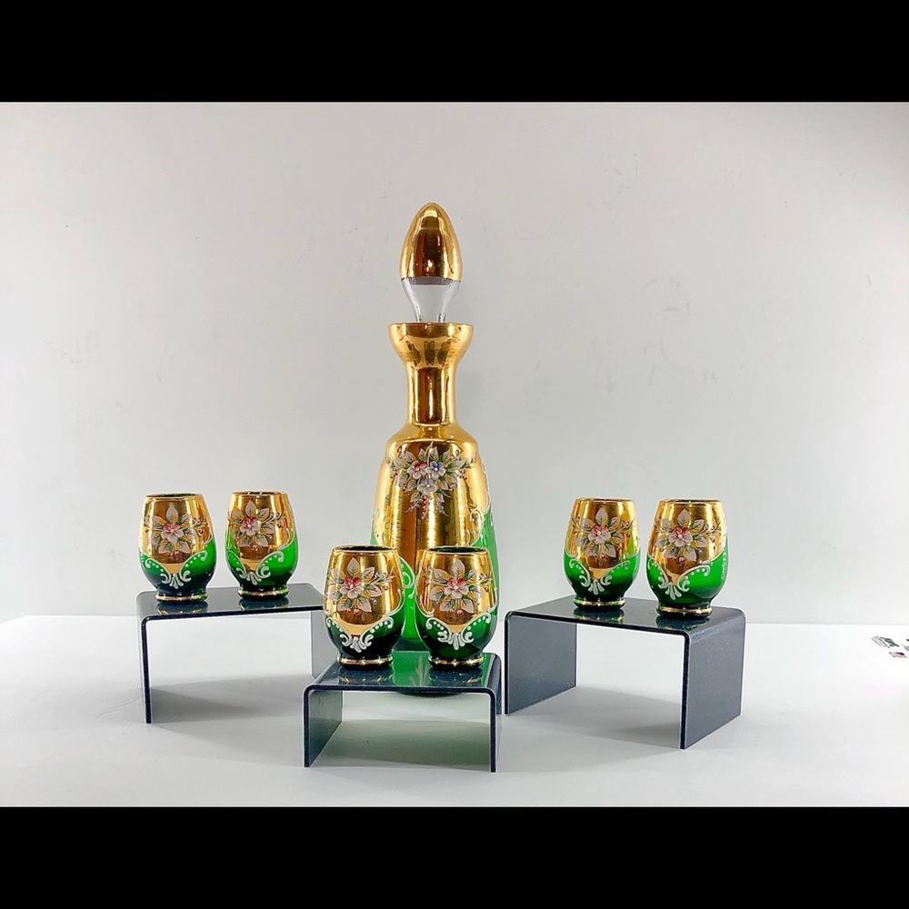 Moser Bohemian Glass Decanter Set.